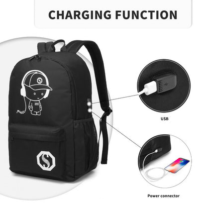 Kono Glow In The Dark Waterproof USB Charging Backpack With Pencil Case