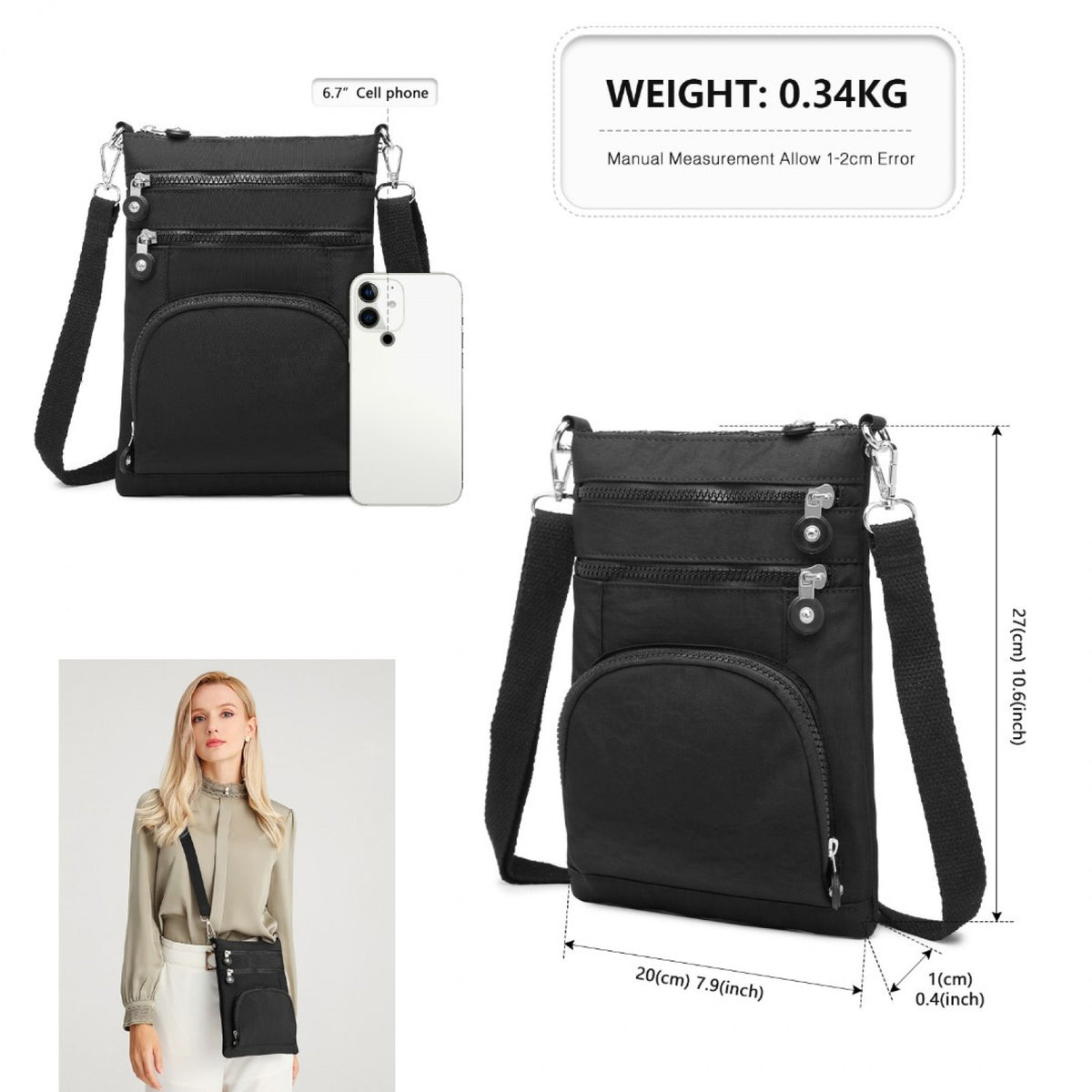 Kono Casual Multi Pocket RFID Blocking Cross body Bag