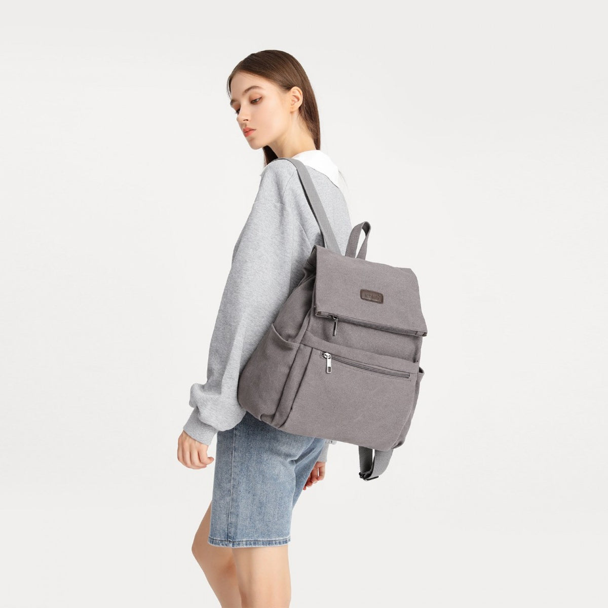 Kono Canvas Clamshell Drawstring School Backpack