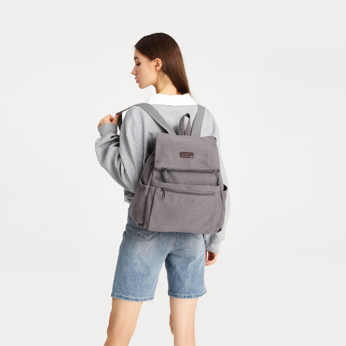 Kono Canvas Clamshell Drawstring School Backpack