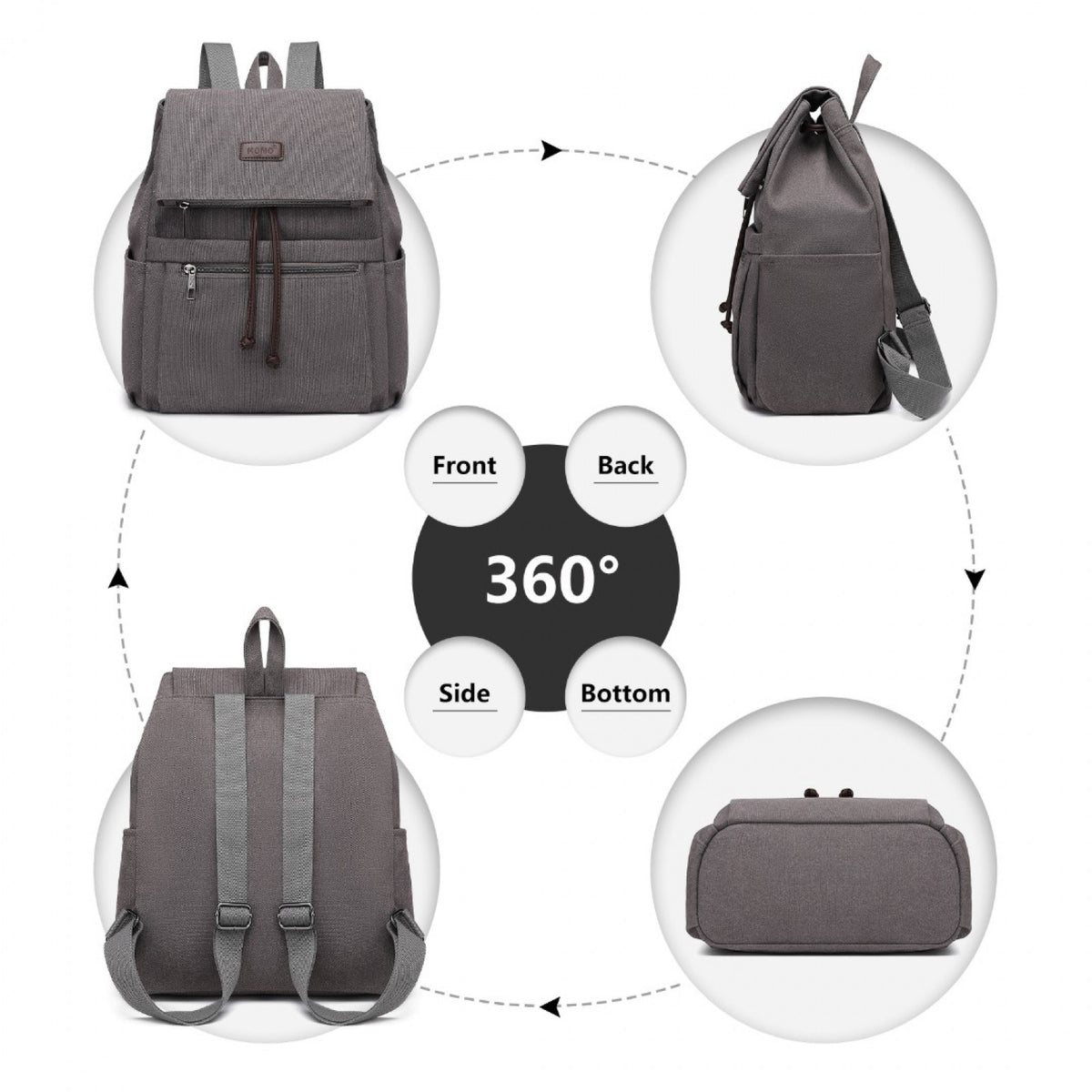 Kono Canvas Clamshell Drawstring School Backpack