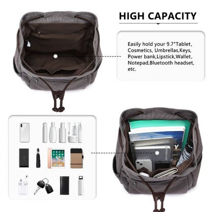 Kono Canvas Clamshell Drawstring School Backpack