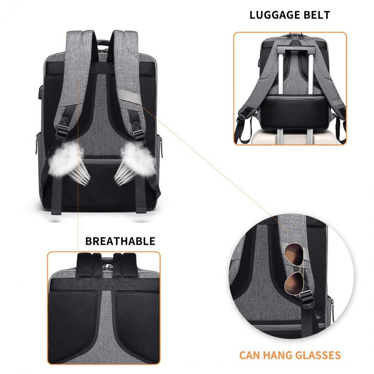 Kono Multi-Compartment Backpack with USB Port