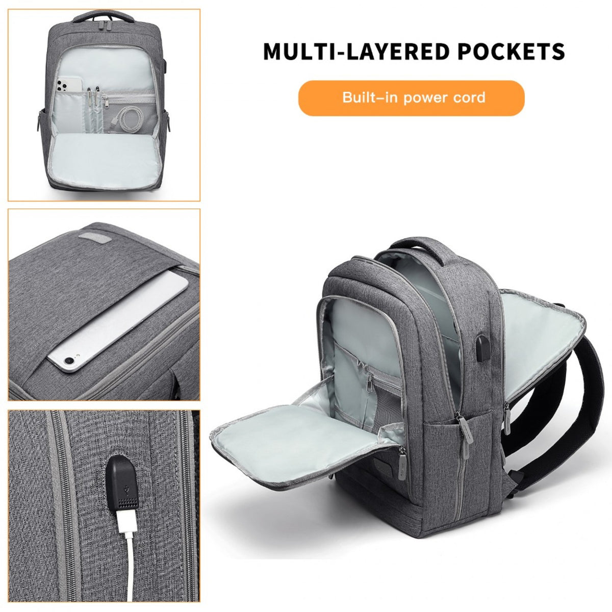 Kono Multi-Compartment Backpack with USB Port