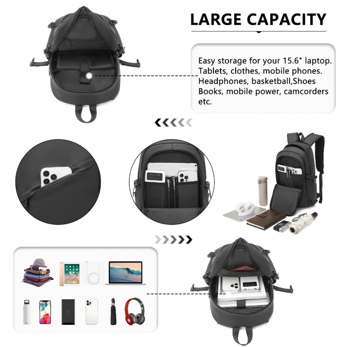 Kono PVC Coated Water-Resistant Tech Backpack With USB Charging Port