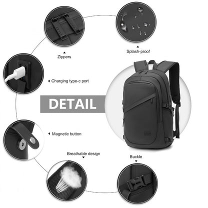 Kono PVC Coated Water-Resistant Tech Backpack With USB Charging Port