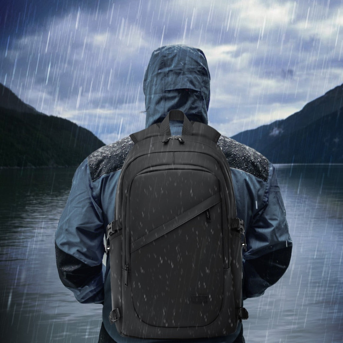 Kono PVC Coated Water-Resistant Tech Backpack With USB Charging Port