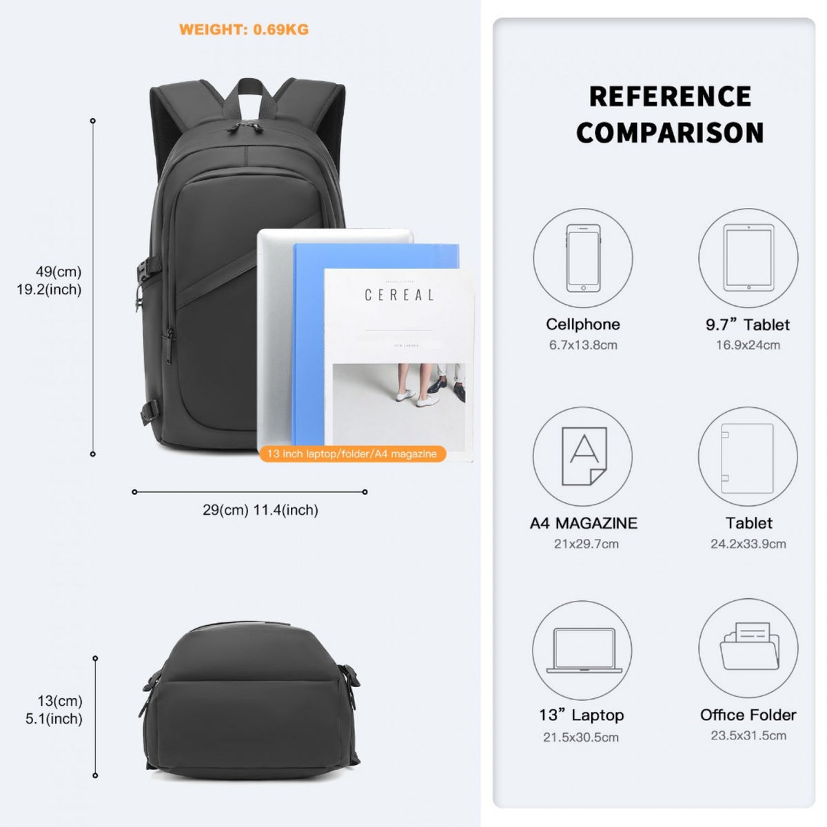 Kono PVC Coated Water-Resistant Tech Backpack With USB Charging Port