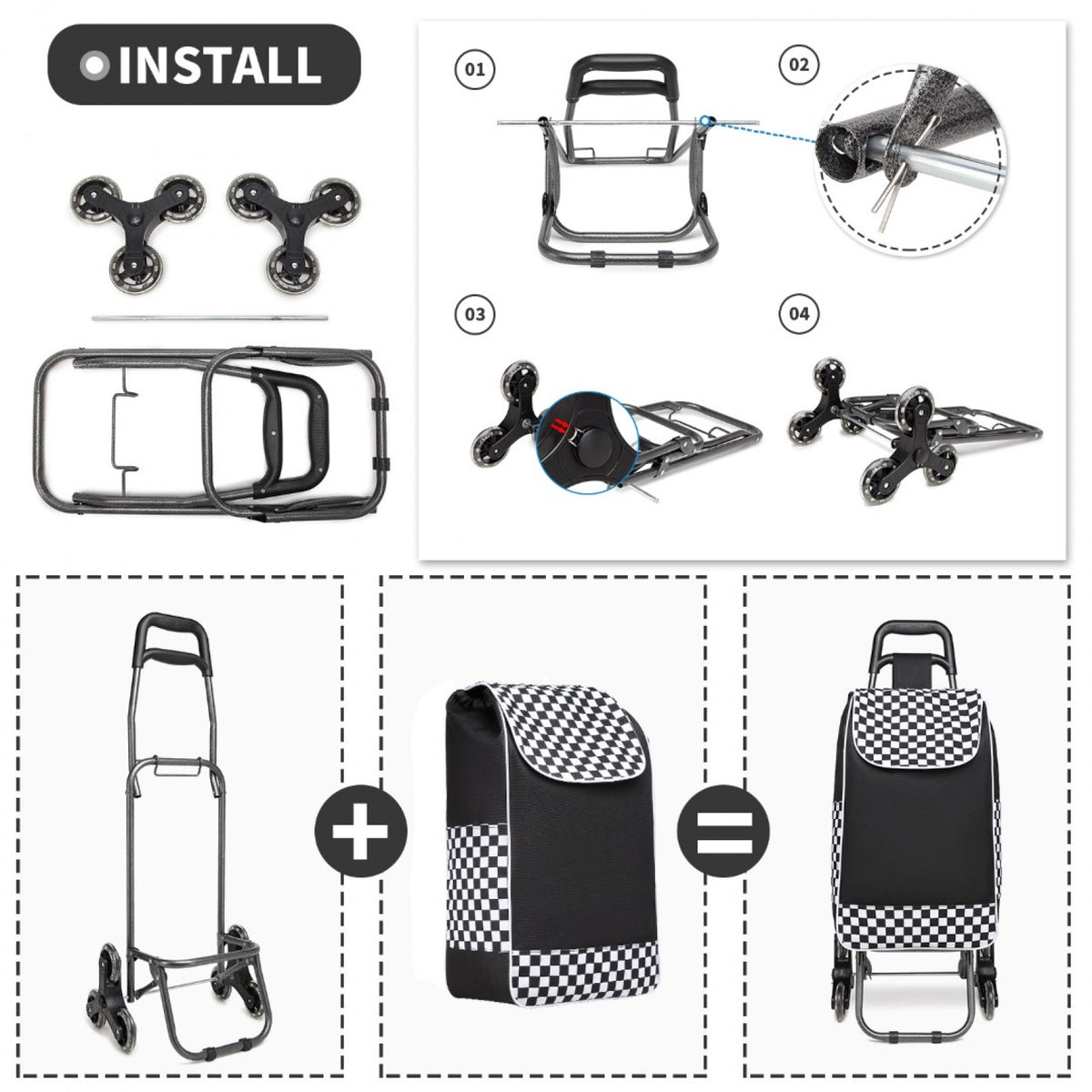 Kono 6 Wheel Push Shopping Trolley