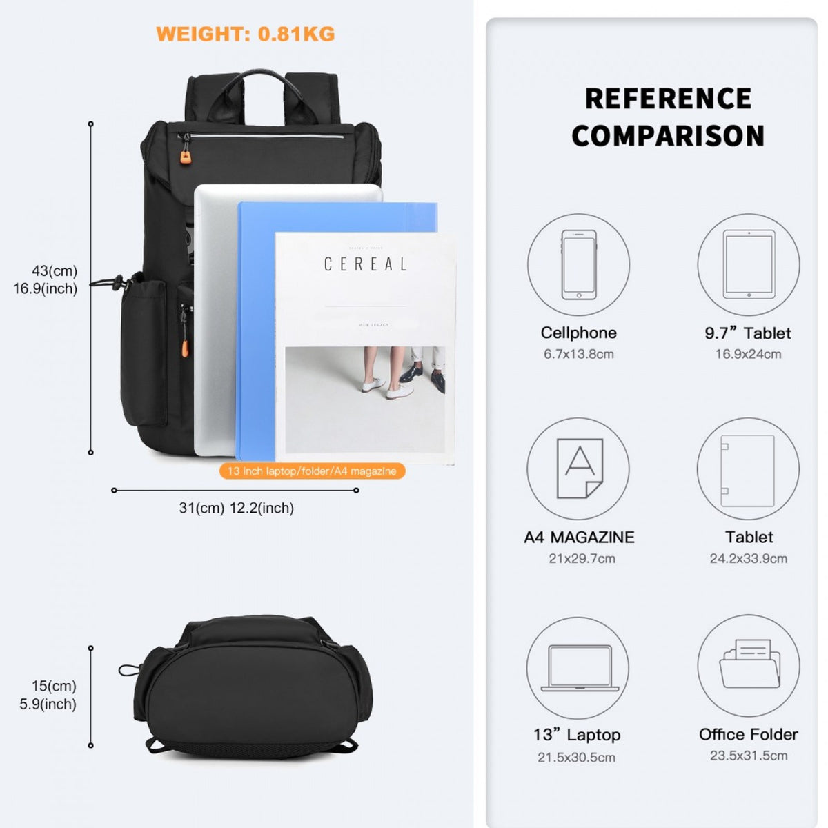 Kono Advanced Leisure Backpack with Reflective Safety Features USB Charging and