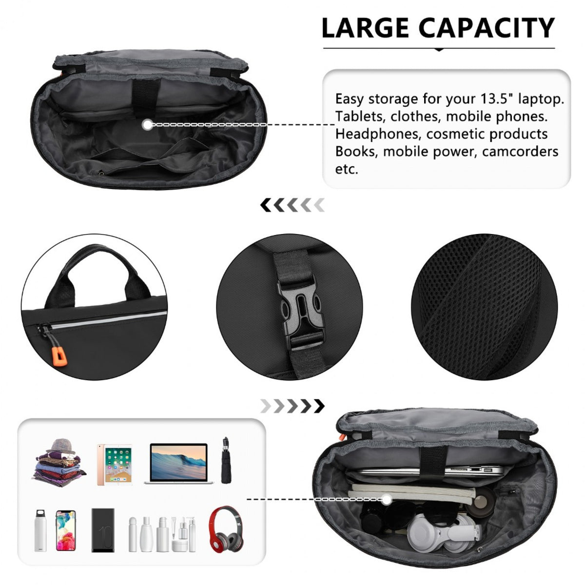 Kono Advanced Leisure Backpack with Reflective Safety Features USB Charging and