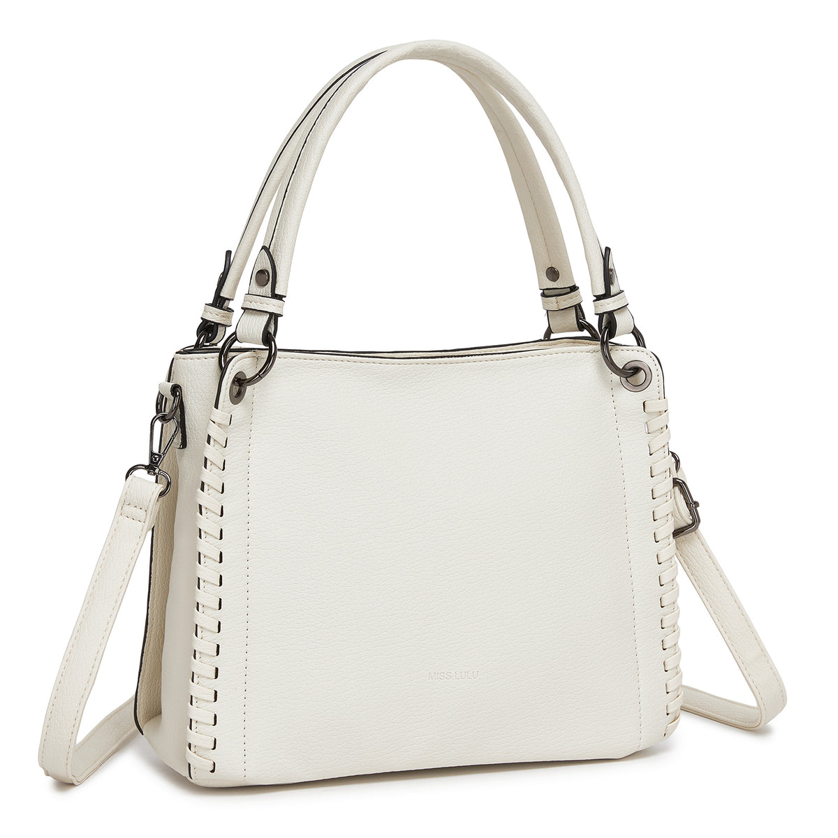 Miss Lulu Textured PU Leather Crossbody Handbag with Woven Accents for Women