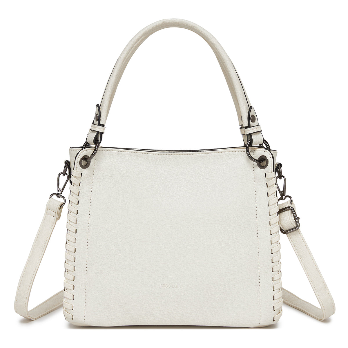 Miss Lulu Textured PU Leather Crossbody Handbag with Woven Accents for Women