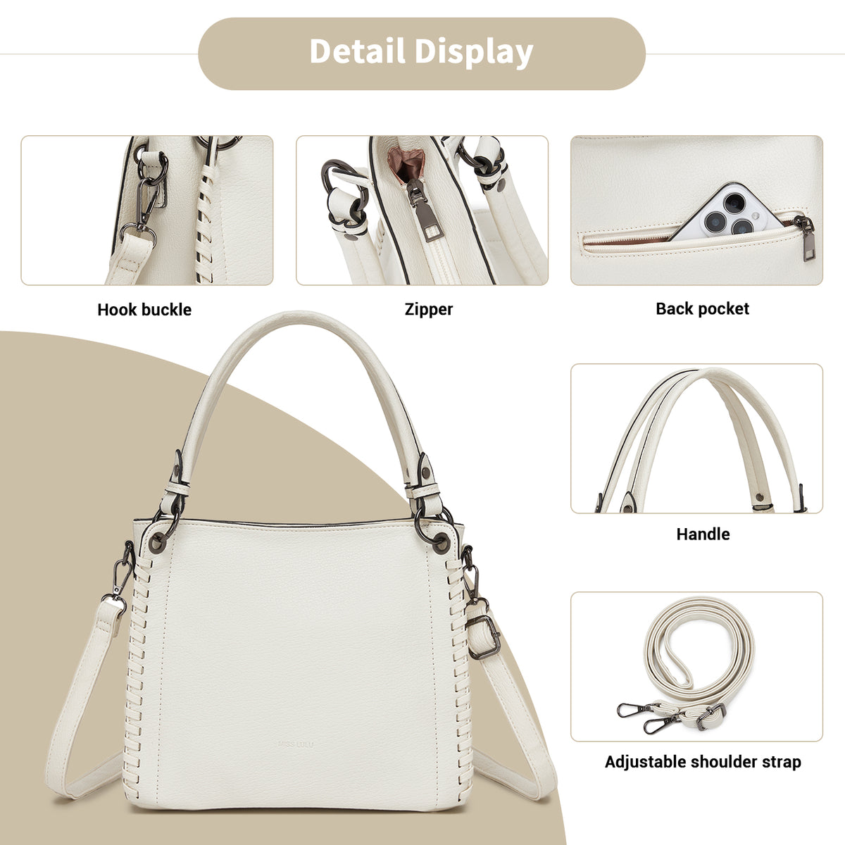 Miss Lulu Textured PU Leather Crossbody Handbag with Woven Accents for Women