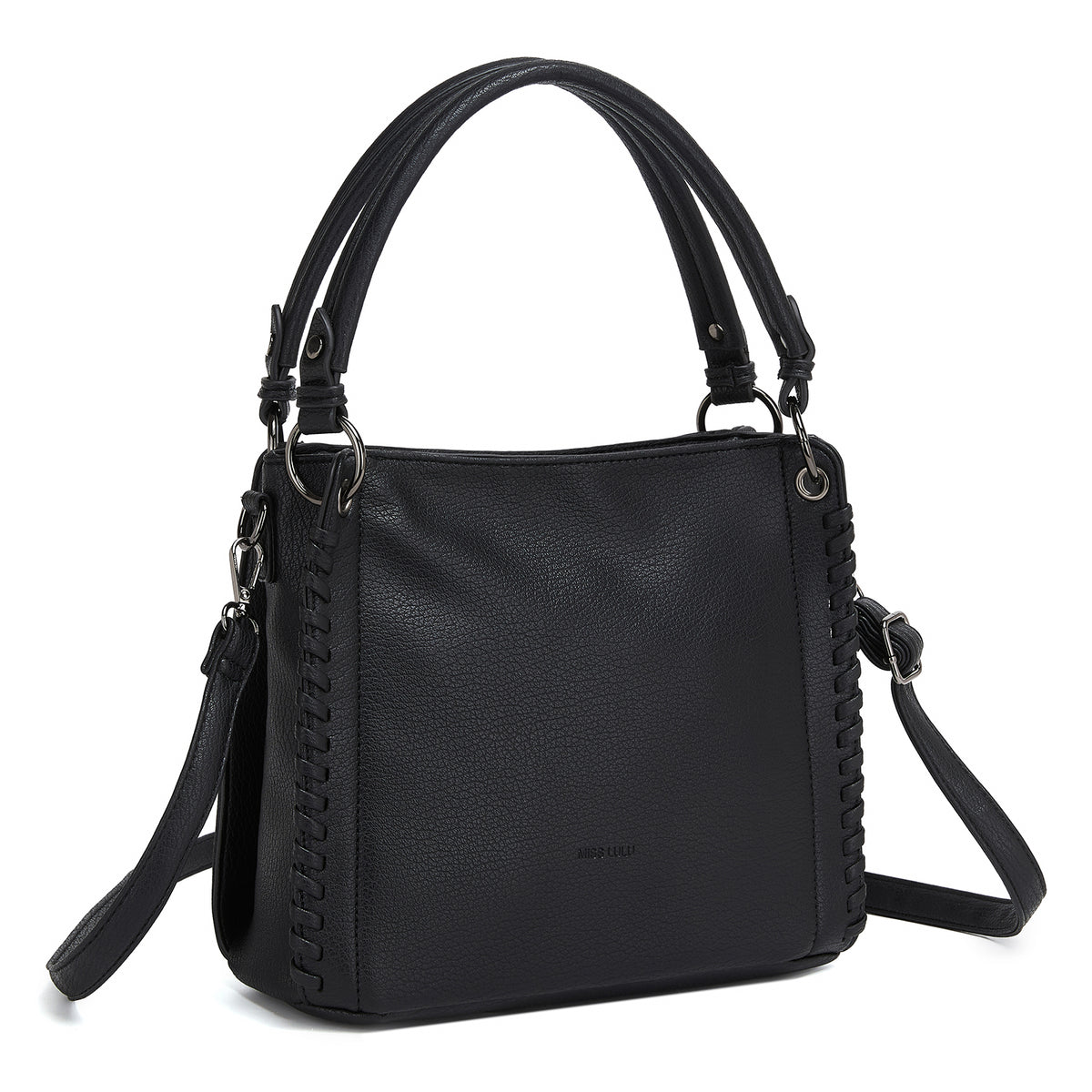 Miss Lulu Textured PU Leather Crossbody Handbag with Woven Accents for Women