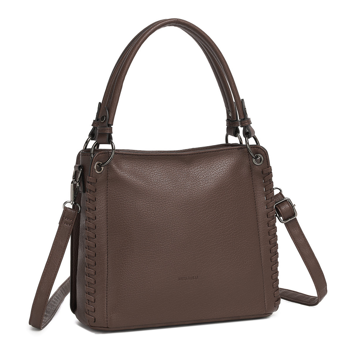 Miss Lulu Textured PU Leather Crossbody Handbag with Woven Accents for Women