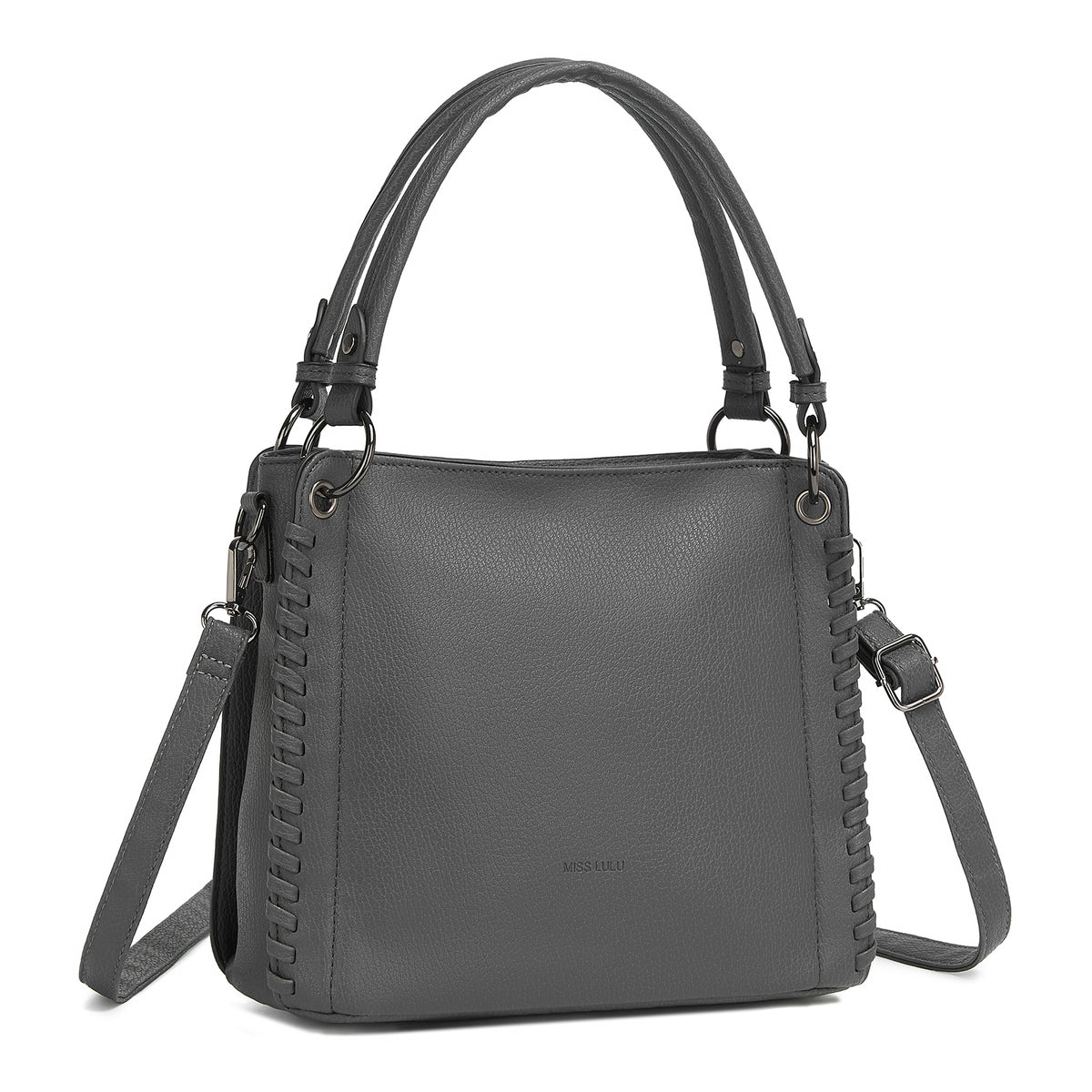 Miss Lulu Textured PU Leather Crossbody Handbag with Woven Accents for Women