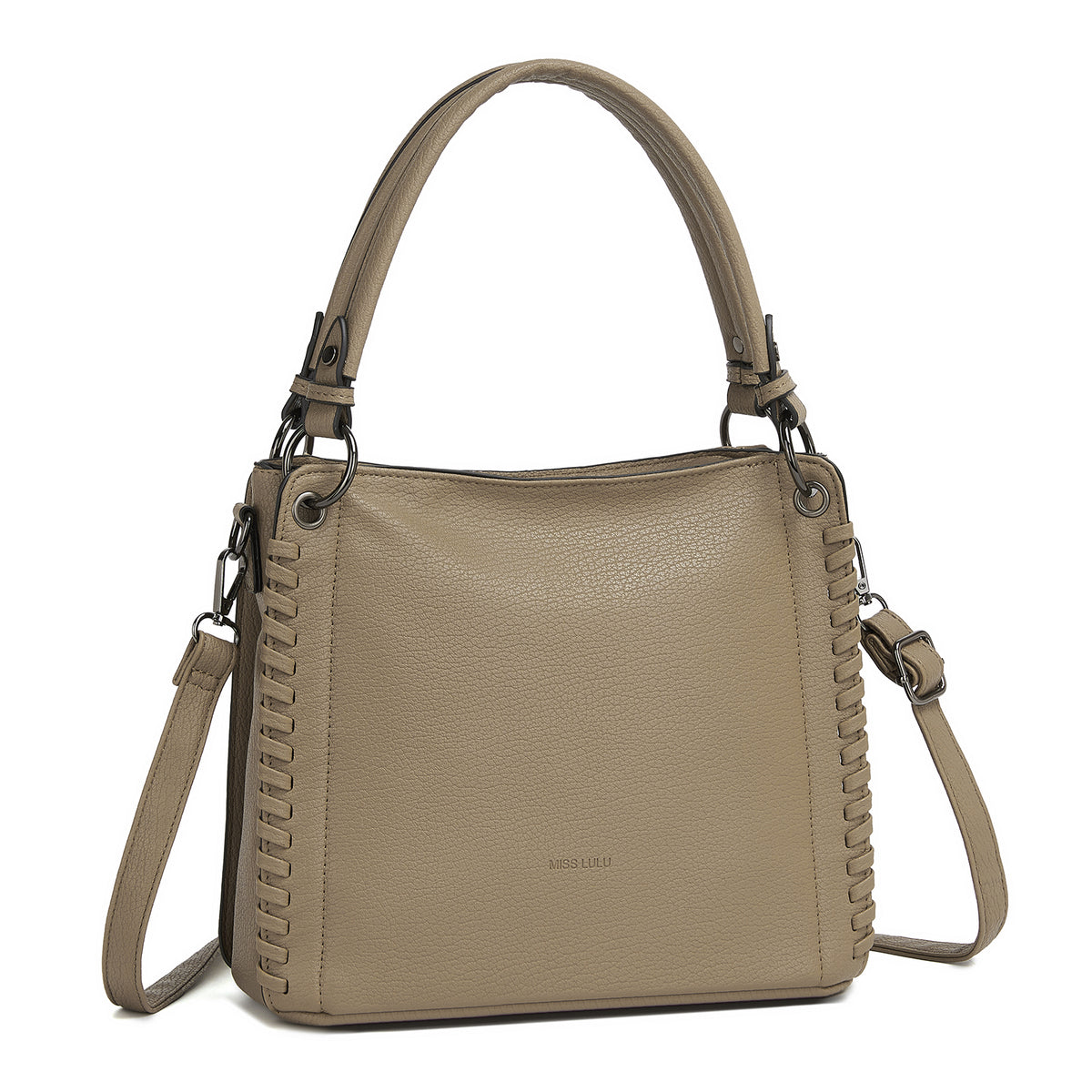 Miss Lulu Textured PU Leather Crossbody Handbag with Woven Accents for Women