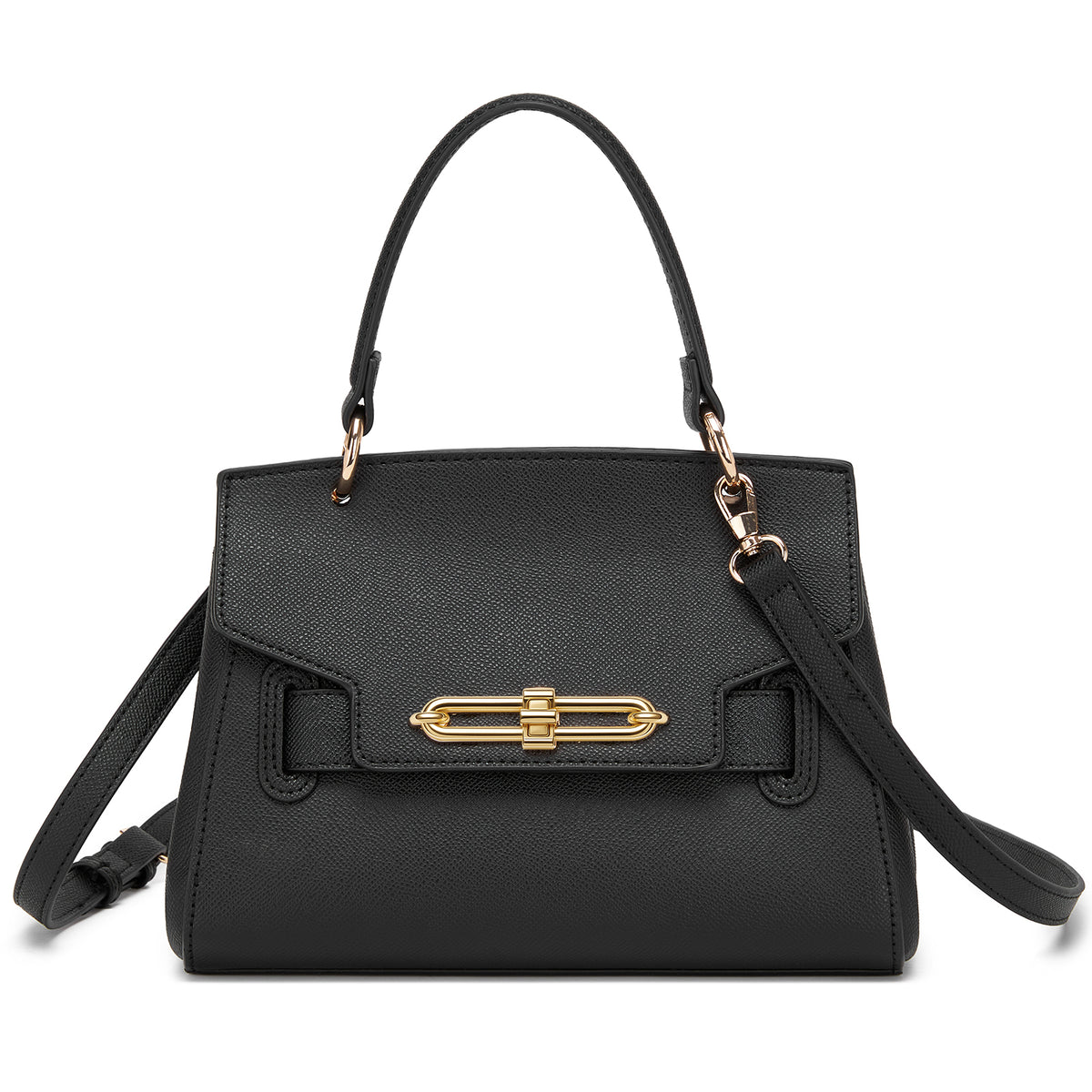 Miss Lulu Elegant Structured PU Top-Handle Mini Satchel–Twist-Lock Flap and