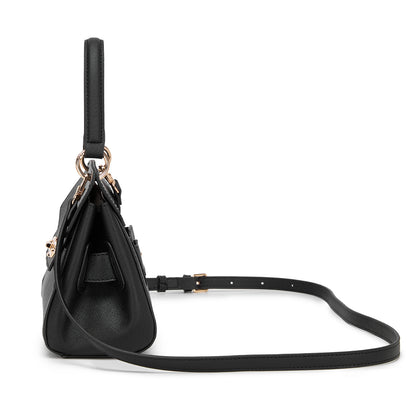 Miss Lulu Elegant Structured PU Top-Handle Mini Satchel–Twist-Lock Flap and