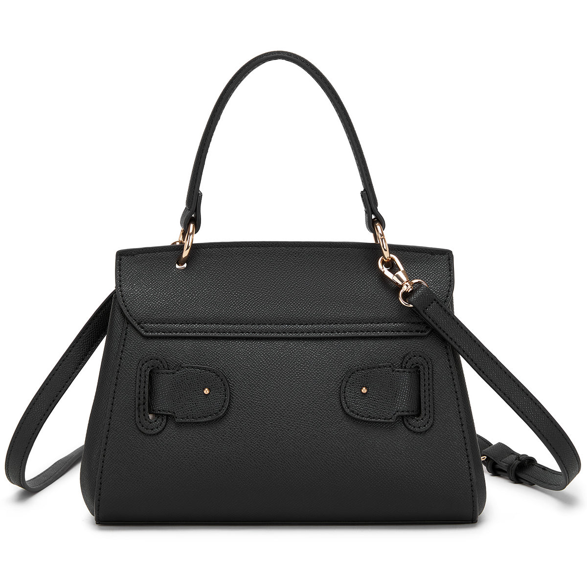 Miss Lulu Elegant Structured PU Top-Handle Mini Satchel–Twist-Lock Flap and