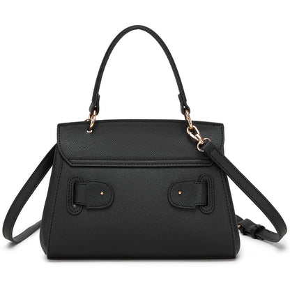 Miss Lulu Elegant Structured PU Top-Handle Mini Satchel–Twist-Lock Flap and