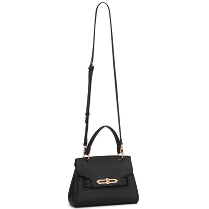 Miss Lulu Elegant Structured PU Top-Handle Mini Satchel–Twist-Lock Flap and