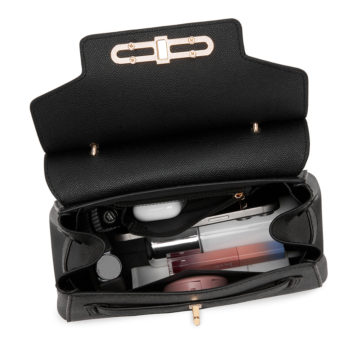 Miss Lulu Elegant Structured PU Top-Handle Mini Satchel–Twist-Lock Flap and