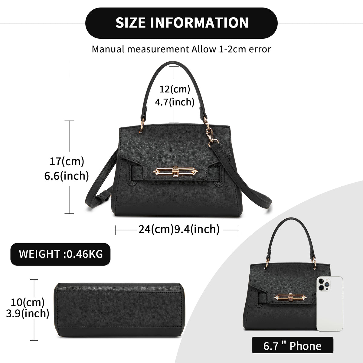 Miss Lulu Elegant Structured PU Top-Handle Mini Satchel–Twist-Lock Flap and