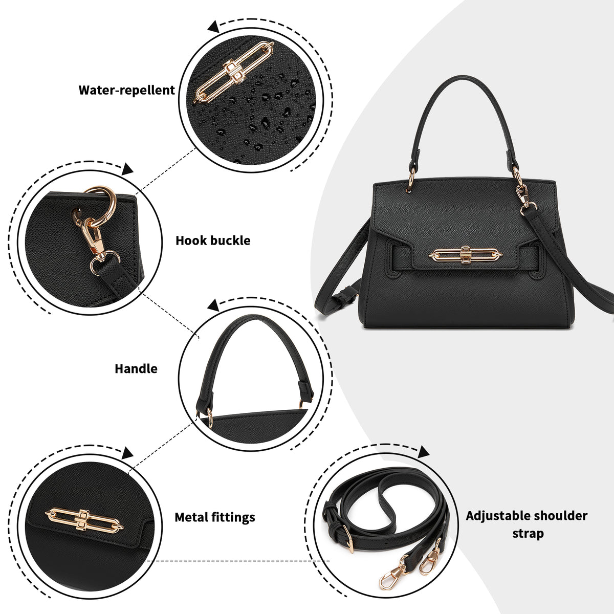 Miss Lulu Elegant Structured PU Top-Handle Mini Satchel–Twist-Lock Flap and