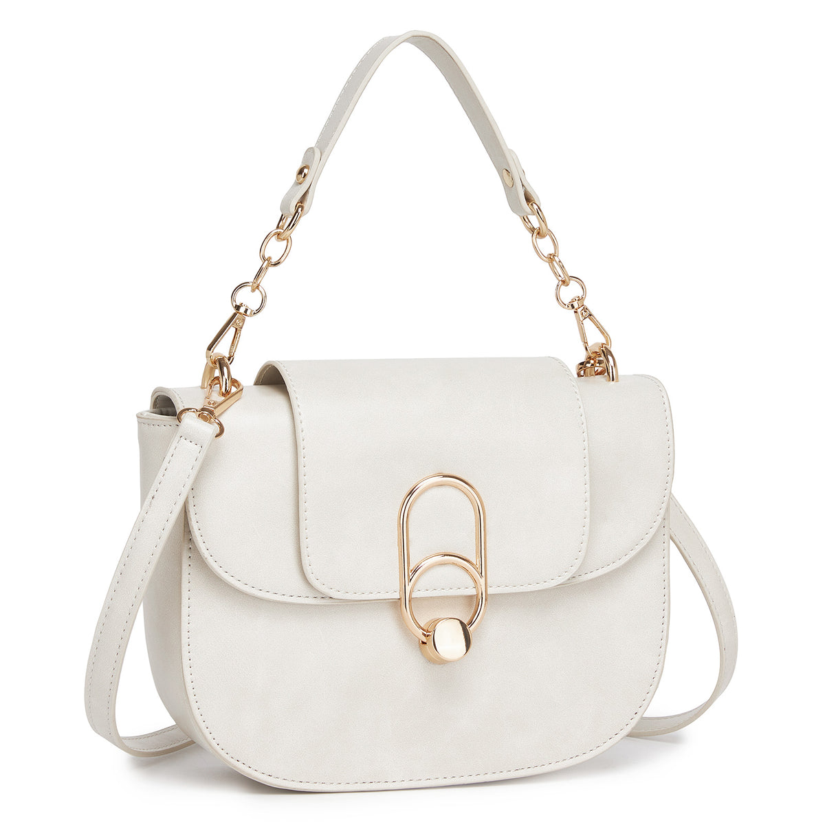Miss Lulu Stylish PU Saddle Bag with Chain-Accent Top Handle & Adjustable Strap