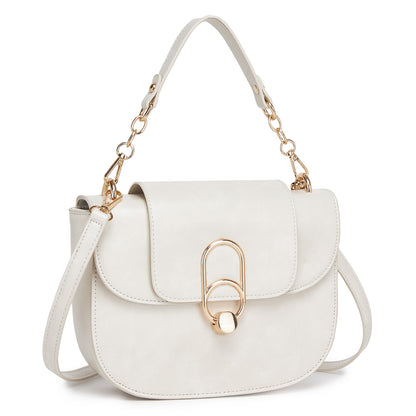 Miss Lulu Stylish PU Saddle Bag with Chain-Accent Top Handle & Adjustable Strap