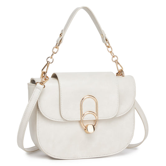 Miss Lulu Stylish PU Saddle Bag with Chain-Accent Top Handle & Adjustable Strap