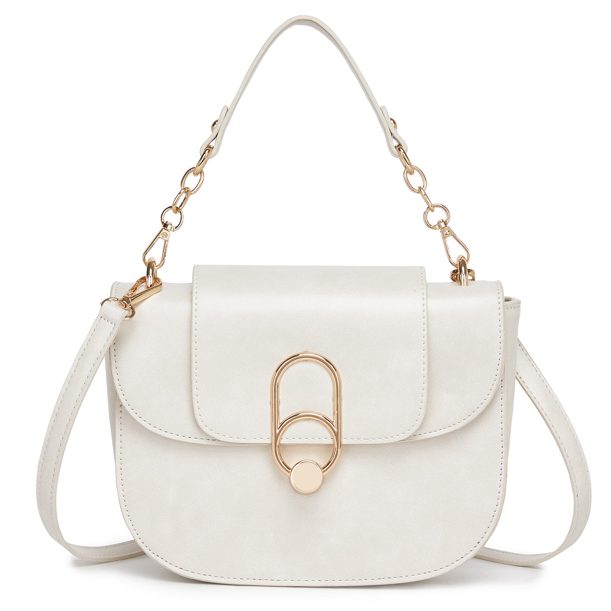 Miss Lulu Stylish PU Saddle Bag with Chain-Accent Top Handle & Adjustable Strap