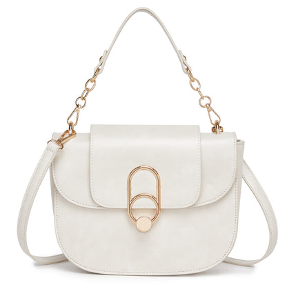 Miss Lulu Stylish PU Saddle Bag with Chain-Accent Top Handle & Adjustable Strap