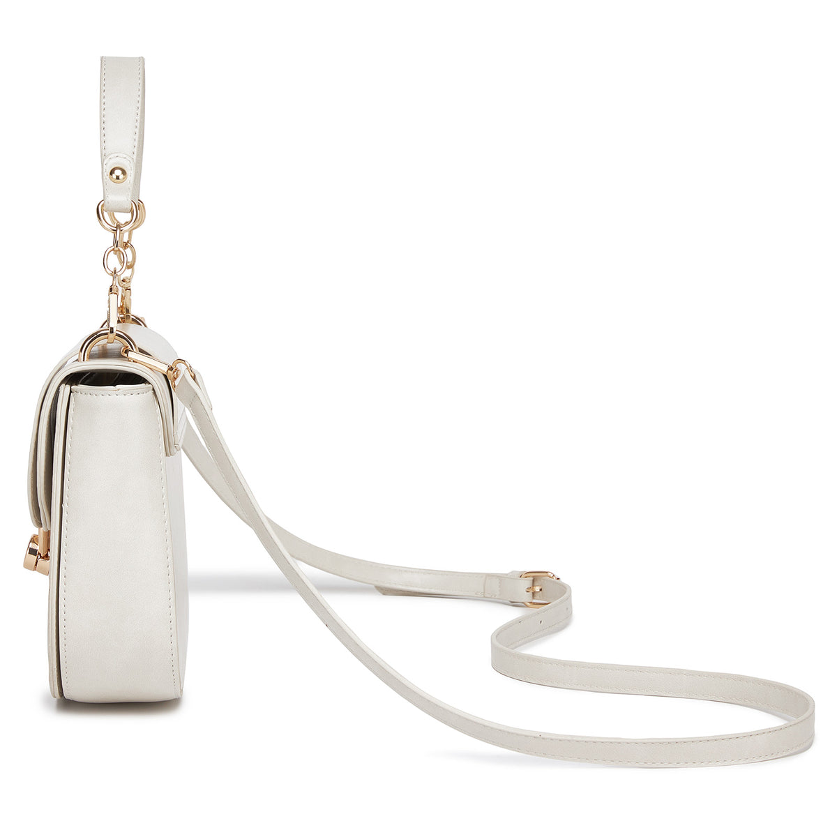 Miss Lulu Stylish PU Saddle Bag with Chain-Accent Top Handle & Adjustable Strap