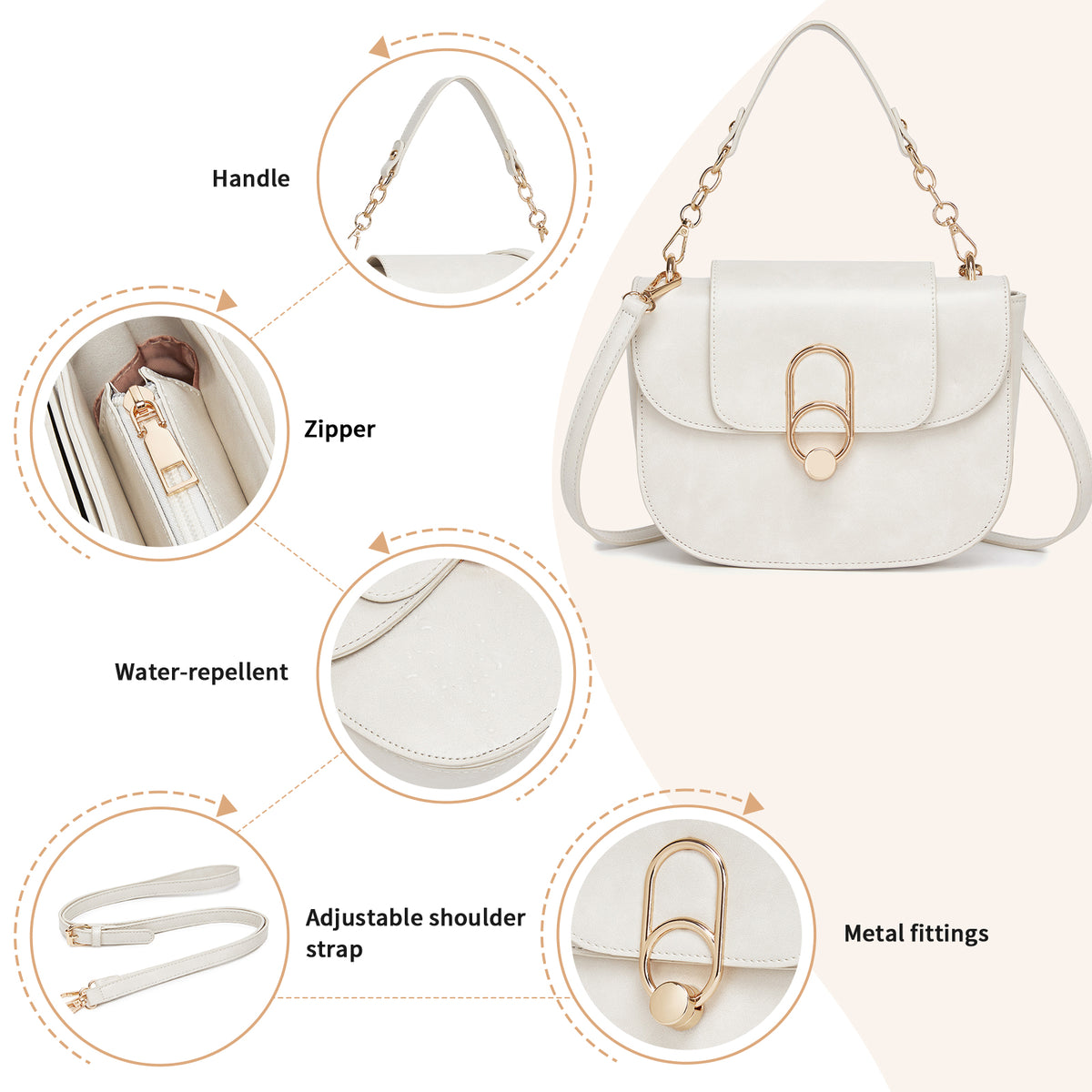 Miss Lulu Stylish PU Saddle Bag with Chain-Accent Top Handle & Adjustable Strap