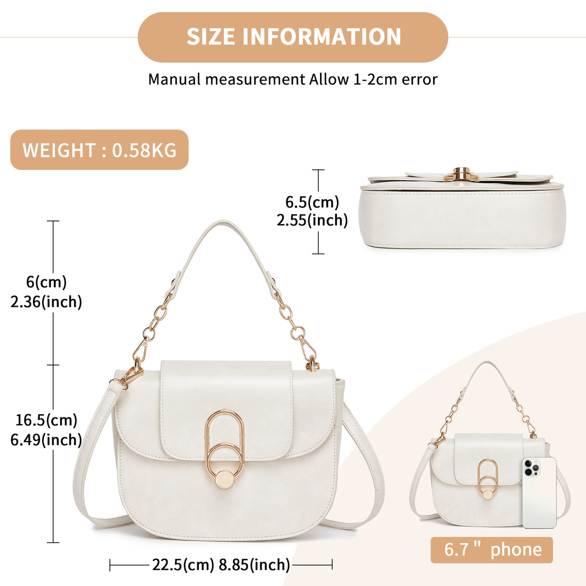 Miss Lulu Stylish PU Saddle Bag with Chain-Accent Top Handle & Adjustable Strap