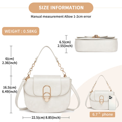 Miss Lulu Stylish PU Saddle Bag with Chain-Accent Top Handle & Adjustable Strap