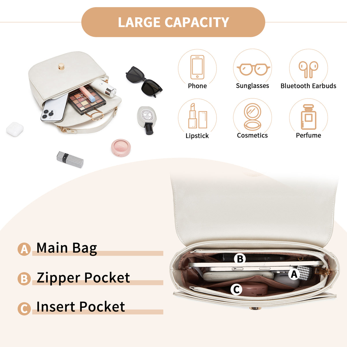 Miss Lulu Stylish PU Saddle Bag with Chain-Accent Top Handle & Adjustable Strap