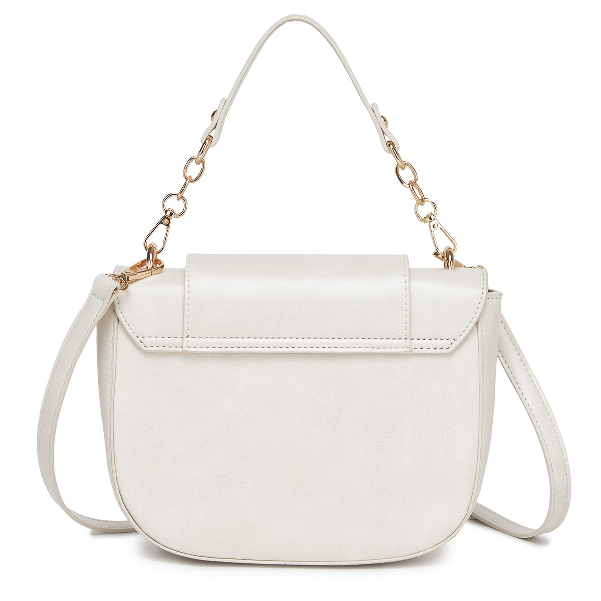 Miss Lulu Stylish PU Saddle Bag with Chain-Accent Top Handle & Adjustable Strap