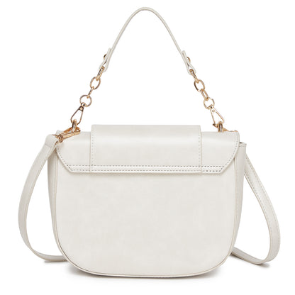 Miss Lulu Stylish PU Saddle Bag with Chain-Accent Top Handle & Adjustable Strap
