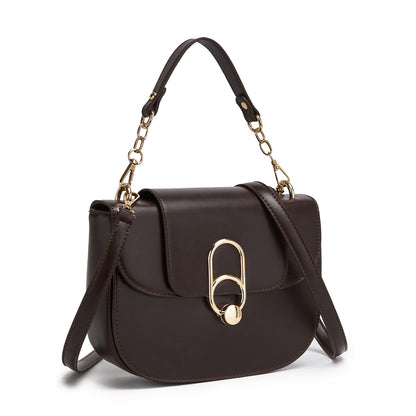 Miss Lulu Stylish PU Saddle Bag with Chain-Accent Top Handle & Adjustable Strap