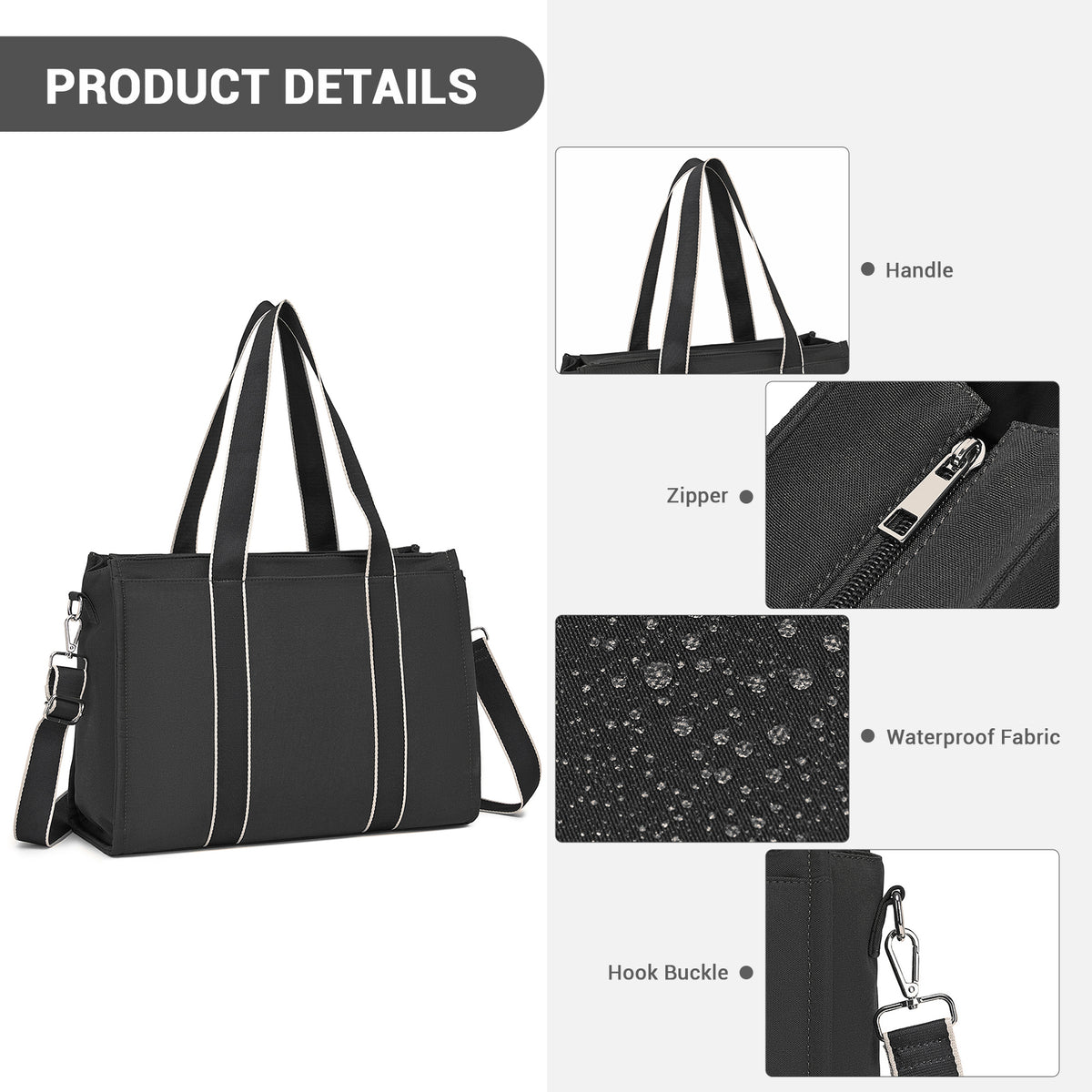 Miss Lulu Wearproof Large Capacity Tote Bag with 15.6” Laptop Sleeve