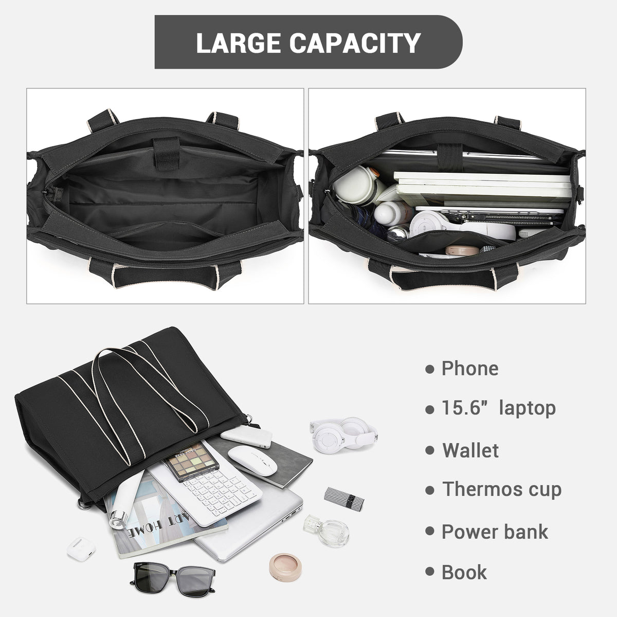 Miss Lulu Wearproof Large Capacity Tote Bag with 15.6” Laptop Sleeve