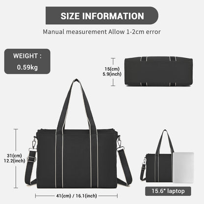 Miss Lulu Wearproof Large Capacity Tote Bag with 15.6” Laptop Sleeve