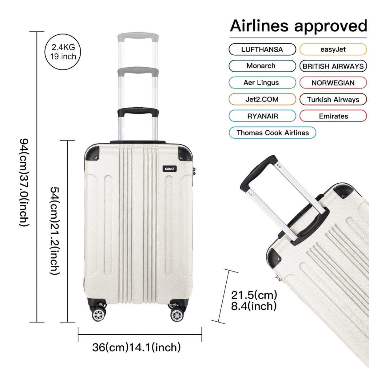 Kono ABS Lightweight Compact Hard Shell Suitcase Travel Luggage