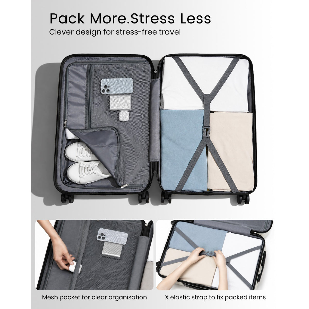 Kono ABS Lightweight Compact Hard Shell Suitcase Travel Luggage