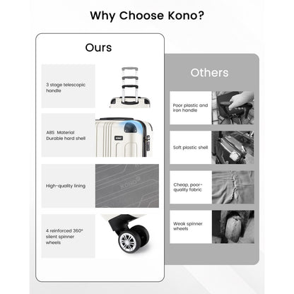 Kono ABS Lightweight Compact Hard Shell Suitcase Travel Luggage