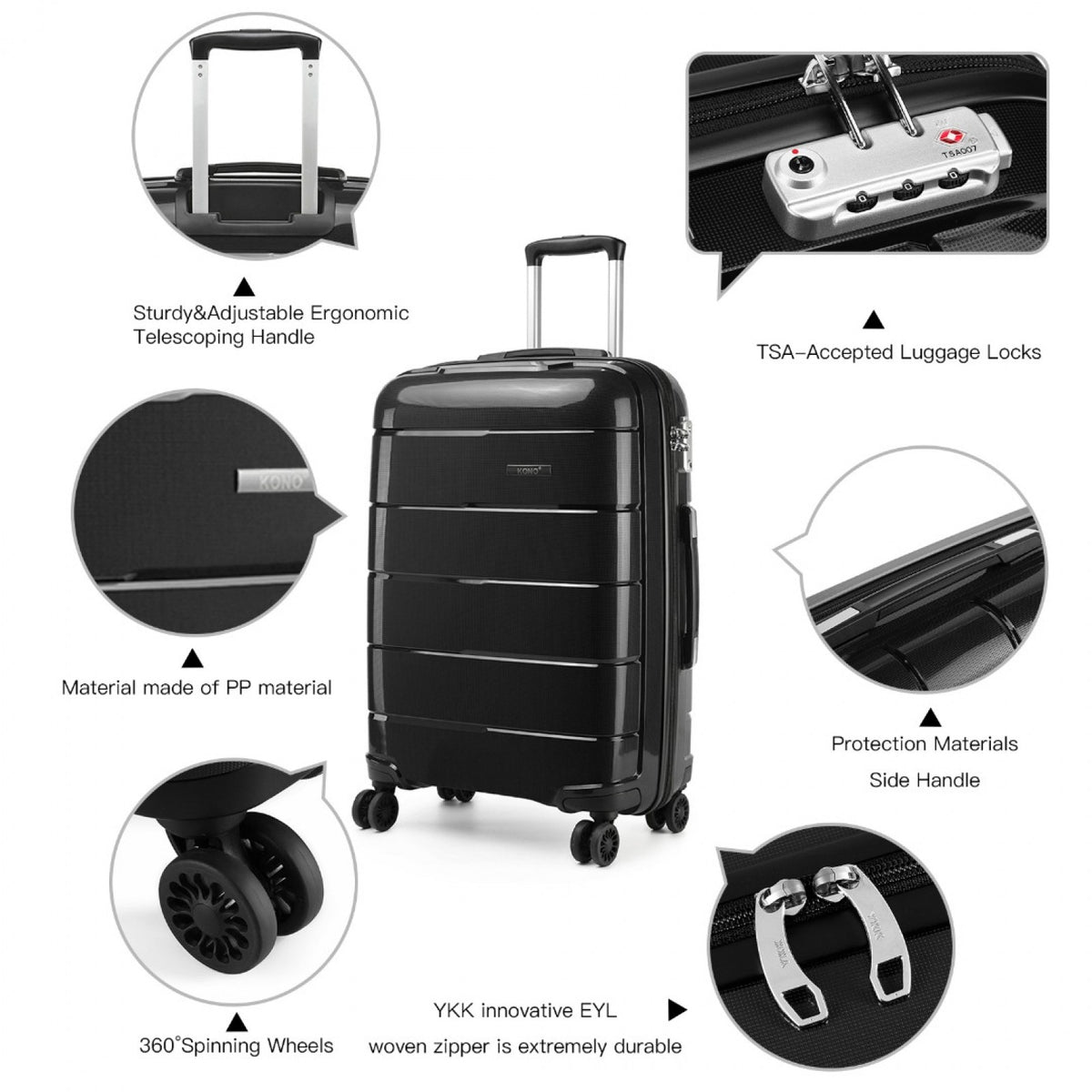Kono Hard Shell PP Suitcase